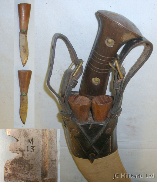 WW1 Era M13 British Army In India Gurkha Kukri, 2 Skinners, Scabbard Leather Fro Knive