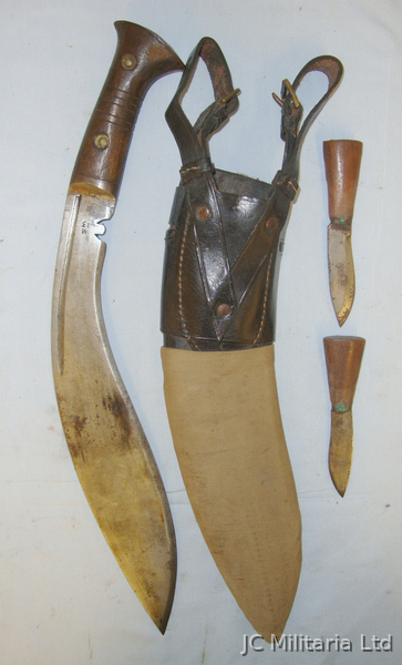  WW1 Era M13 British Army In India Gurkha Kukri, 2 Skinners, Scabbard Leather Fro Knive