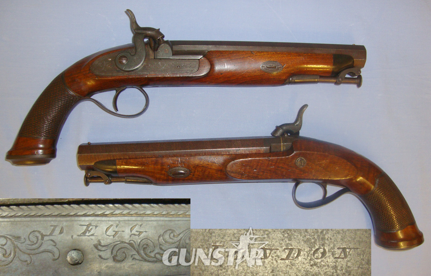BEST QUALITY** Brace Of English Durs Egg London 24 Bore Percussion Traveling Pistols With Octagonal Damascus Steel Barrels & Captive Iron Ram Rods. Sn 21020 None Muzzleloader in 