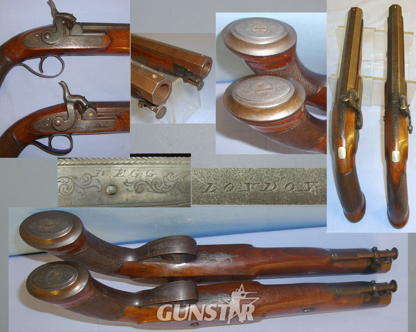 BEST QUALITY** Brace Of English Durs Egg London 24 Bore Percussion Traveling Pistols With Octagonal Damascus Steel Barrels & Captive Iron Ram Rods. Sn 21020 None Muzzleloader