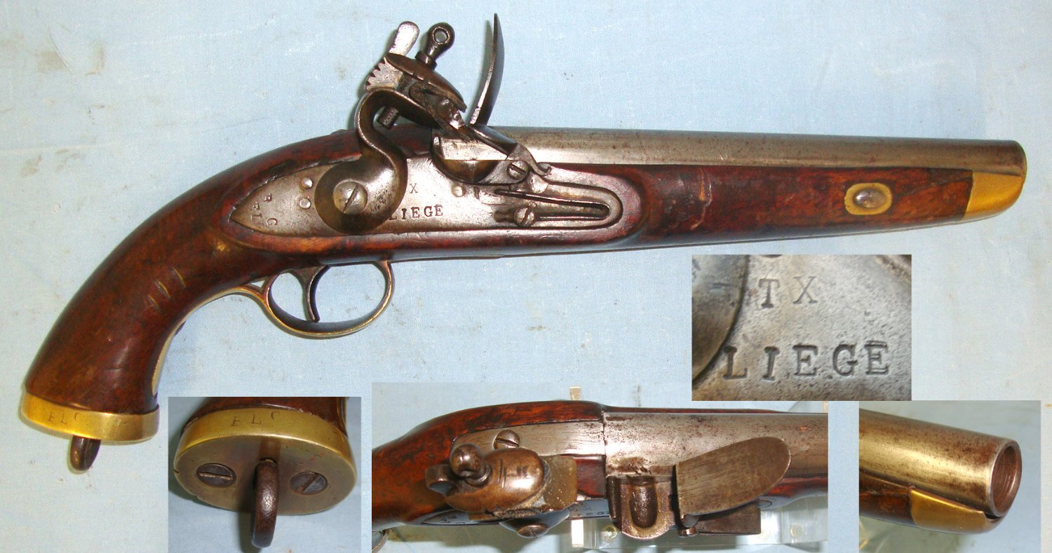 NAPOLEONIC WAR ERA**C1810 Liege Belgium .650 Calibre Flintlock British Royal Navy / Merchant Navy Sea Service Pistol With Brass Fittings. Sn 22426:20 .65 Cal Muzzleloader Muzzleloader