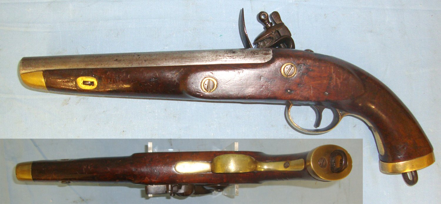  NAPOLEONIC WAR ERA**C1810 Liege Belgium .650 Calibre Flintlock British Royal Navy / Merchant Navy Sea Service Pistol With Brass Fittings. Sn 22426:20 .65 Cal Muzzleloader Muzzleloader