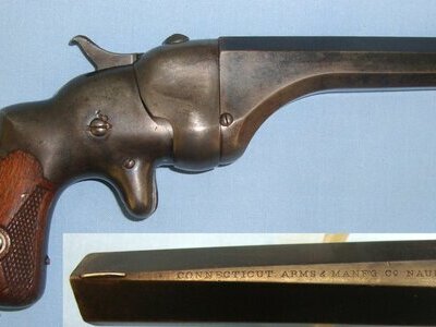 RARE**MINT BORE**Large, 1865-1868 American Civil War Era, Connecticut Arms & Manufacturing Co, Hammond\'s 1864 Patent, .41 Rim Fire Calibre \'Swing Breech\' Bulldog Derringer Pistol. Sn 22547 .41 Deringer