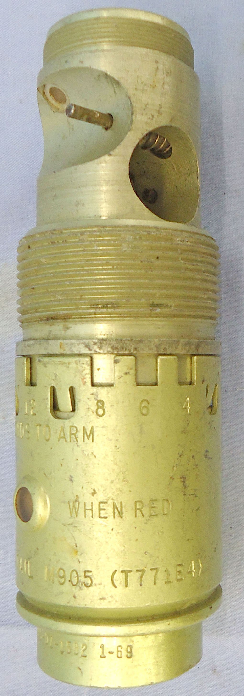 INERT. American, Vietnam War Era, 1969 Dated, M905 Aircraft Bomb Tail Fuze. - O 2248 INERT. American, Vietnam War Era, 1969 Dated, M905 Aircraft Bomb Tail Fuze. - O 2248  Other Ammunition - {CATEGORY}