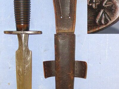 WW2 British Made WD 42 Marked 3rd Pattern Commando Fairbairn Sykes FS Commando Fighting Knife Supplied To U.S Special Forces & Scabbard. Sn 23174:12 Knive