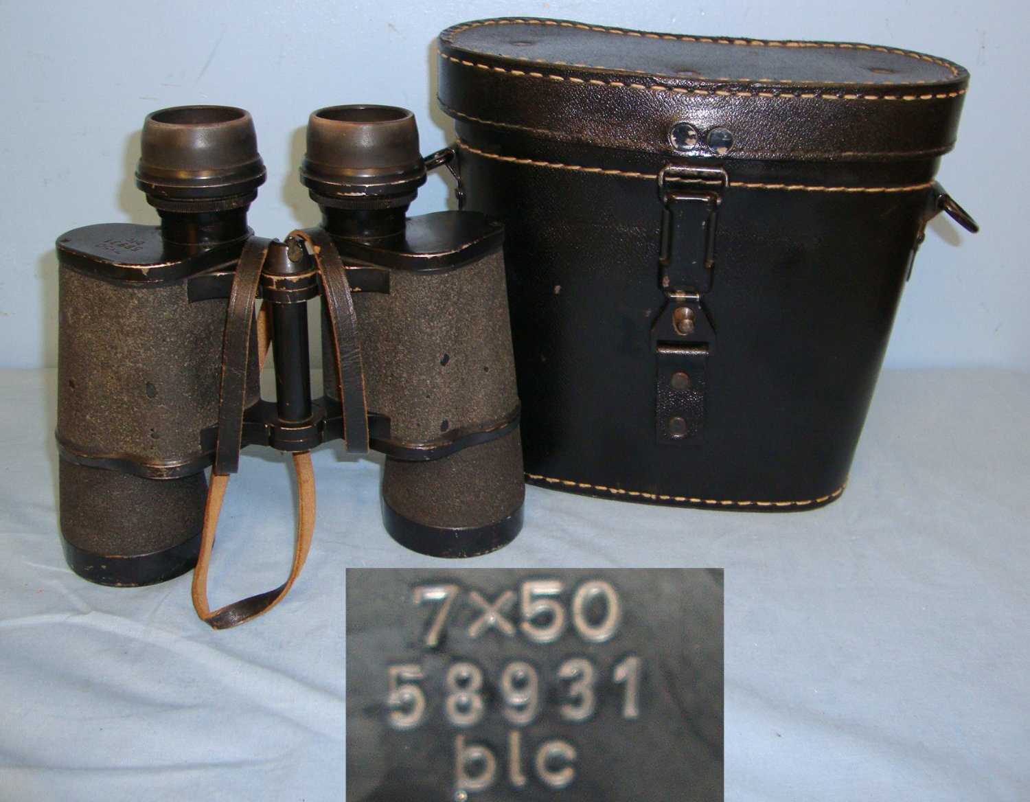 WW2 Nazi German 7 X 50 Magnification Kriegsmarine Binoculars By Nazi Code ‘blc’ Carl Zeiss, Jena With 1944 Dated Case & 1943 Sprung Fastener By Nazi Code frn (Federn Metallwerkenfabrik). Sn 15757  Sight & Optic