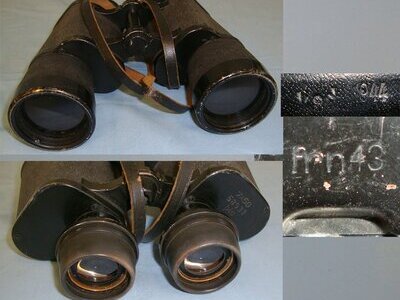 WW2 Nazi German 7 X 50 Magnification Kriegsmarine Binoculars By Nazi Code ‘blc’ Carl Zeiss, Jena With 1944 Dated Case & 1943 Sprung Fastener By Nazi Code frn (Federn Metallwerkenfabrik). Sn 15757  Sight & Optic
