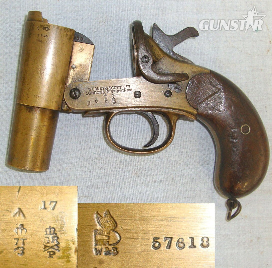 WW1 British WD 1917 Webley & Scott MK III* Brass Trench/ Signal Flare Pistol. D 1526 None Single Shot in 