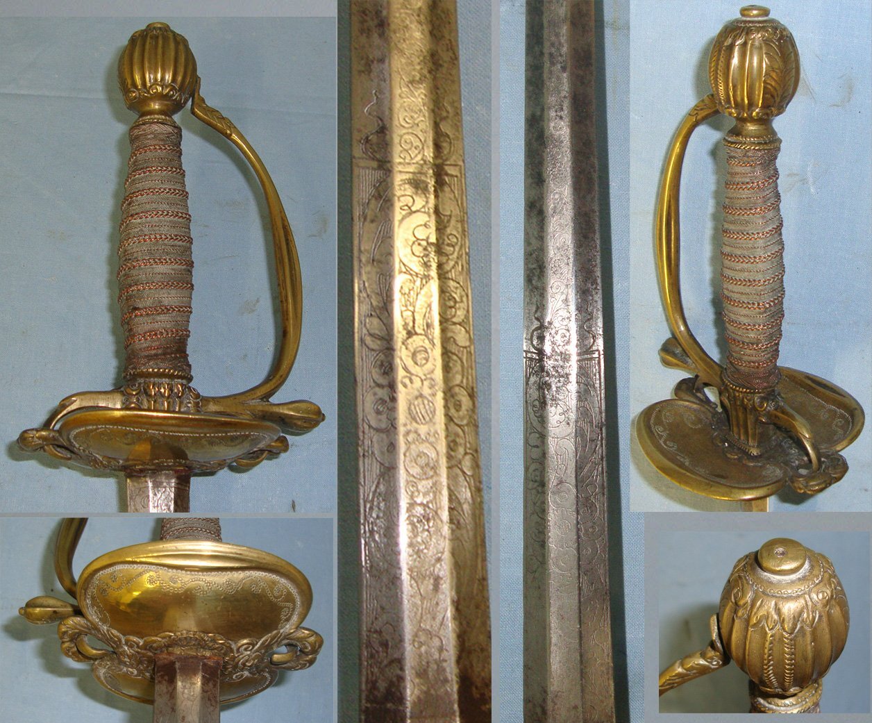 RARE**NAPOLEONIC PENINSULAR WARS ERA, C1800 British Senior Infantry Officer’s Sword With Etched Blade & Rare To Find Scabbard. ED 2940 Sword
