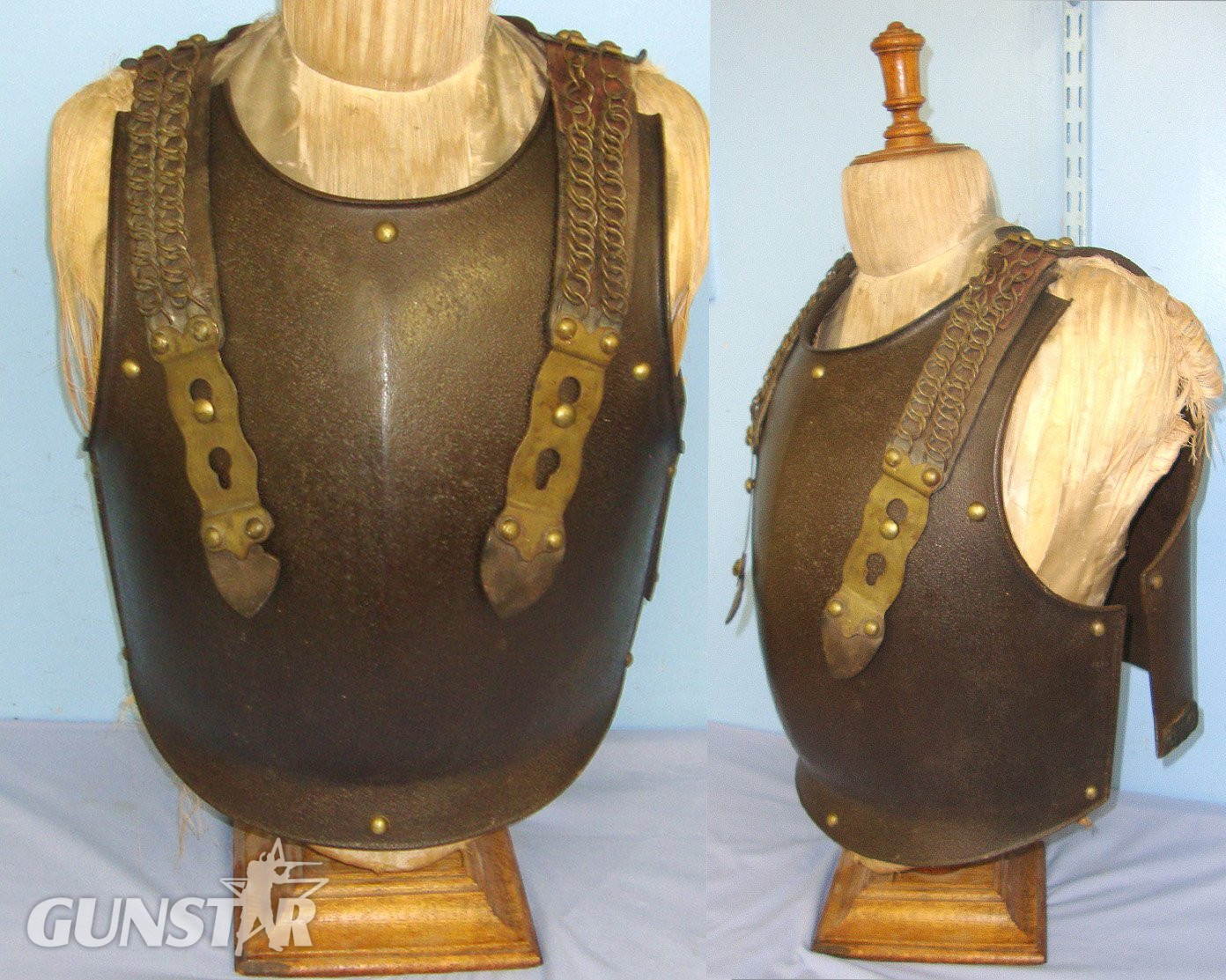 Original French Model 1825 Cuirassiers Cuirass Breast & Back Plate Armour Set With Regiment Markings ‘2T 11’ & Armour Number ‘203’ With Correct Original Leather Backed Chain Link Straps With Victorian Display Stand On Which It Was found. Sn 22910 Antique & Militaria in 