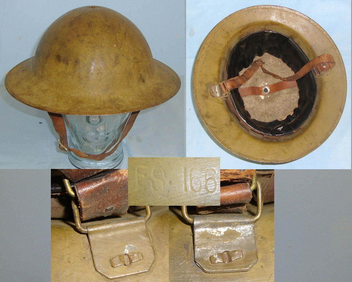 WW1 British War Office 1918 Pattern MK II Brodie Trench Helmet With Excellent Brodie Ink Stamped Original Oil Cloth Sweat Band Liner, Rim Of Helmet Stamped ‘FS 166’ & Chin Strap. Sn 22553:2  Clothing