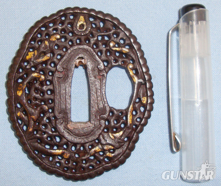 A ‘Namban’ Style Iron Tsuba for a ‘Tanto’ (Dagger). ED 2699. Sword in 