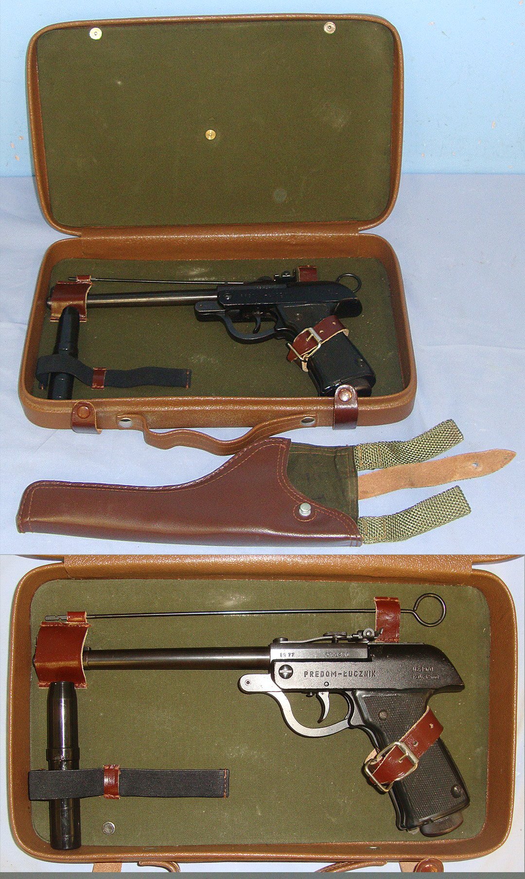  Cased, 1970’s Polish Predom Lucznik .177 calibre Air Pistol (Walther LP 53) With Accessories Including Holster. Sn 23452 predom .177