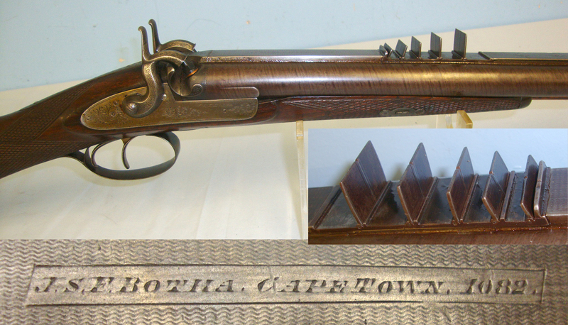 QUALITY**C1850, English Form J.S.F Botha Cape Town South Africa Retailed Double Damascus Barrelled Side By Side Muzzle Loading Percussion Combination Cap Muzzleloader None Rifle