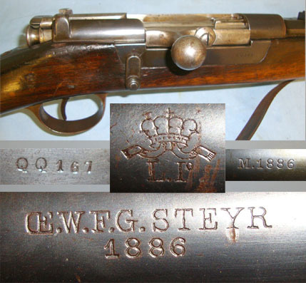  Steyr 9.5mmx 60R,Kropatschek-Steyr Model 1886 Portuguese Contract Tube Magazine Bolt A Bolt Action 9mm Rifle