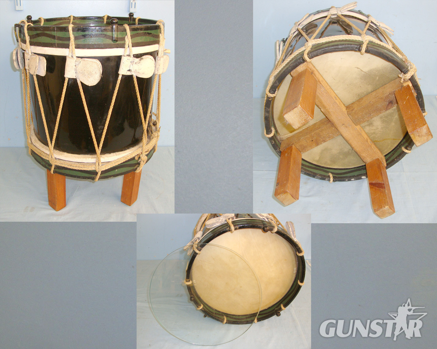  WW1 Era Hand Painted Regimental Side Drum Of The 2nd Battalion 10th Princess Mary\'s Own Gurkha Rifles With Painted Regiment badge & 1916-1919 Battle Honours Later Converted To Side Table. Sn 20740  Antique & Militaria