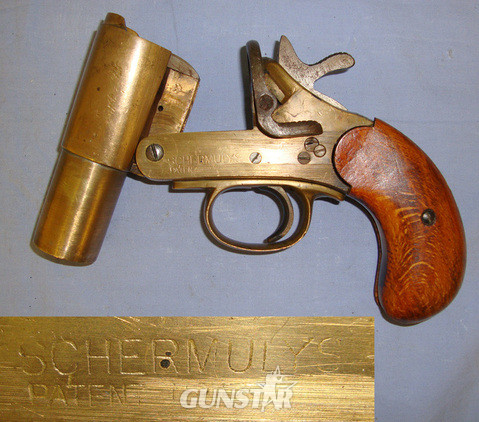 British WW1 Era Schermuly\'s Patent 1” Calibre Brass Trench Flare / Signal Pistol** British WW1 Era Schermuly's Patent 1” Calibre Brass Trench Flare / Signal Pistol**UK 2022 DEACTIVATION CERTIFICATED**D 1533. None  Rocket Launcher