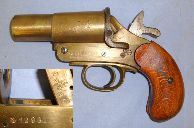  British WW1 Era Schermuly\'s Patent 1” Calibre Brass Trench Flare / Signal Pistol** None Rocket Launcher