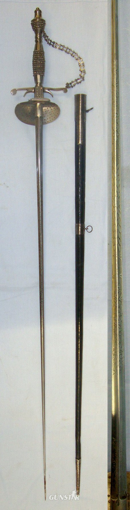  Early 19th Century British Georgian Era Davies & Son Hanover London Court Small Sword With Ornate Clam Shell Hilt, Guard Chain & Scabbard. ED 2391 Sword