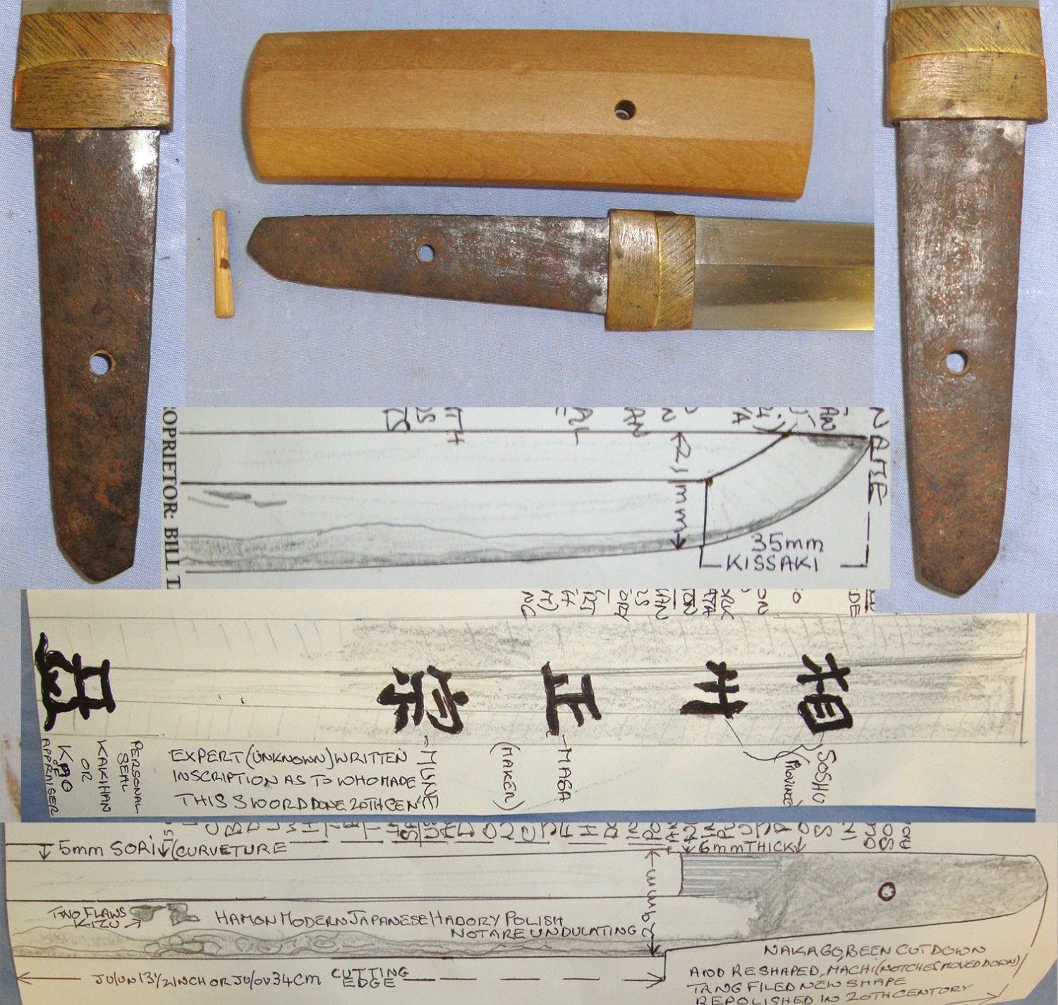 ANCIENT 16th CENTURY BLADE**Japanese Soshuden School Ko (Small) Wakizashi Sword Blade In Wood Shira Saya Resting Mounts Sayagaki Signature ‘Soshu Masa Mune’ With Carry Bag / Cover & Expert Assessment. Sn 22238 Sword