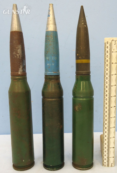 INERT DEACTIVATED. 3 x Oerlikon 35mm KDC (35x228) Practice Rounds. - O 1796 INERT DEACTIVATED. 3 x Oerlikon 35mm KDC (35x228) Practice Rounds. - O 1796  Other Ammunition in 