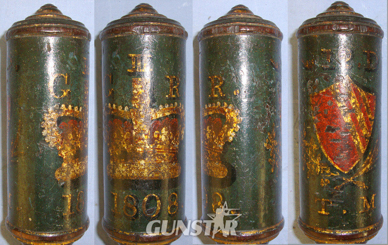1808 Dated British George III Mahogany Baluster Tipstaff / Truncheon With Hand Painted Decoration Crown GR III Royal Cypher, ‘*12.D’ Between Shield Device ‘T.M’  Antique & Militaria
