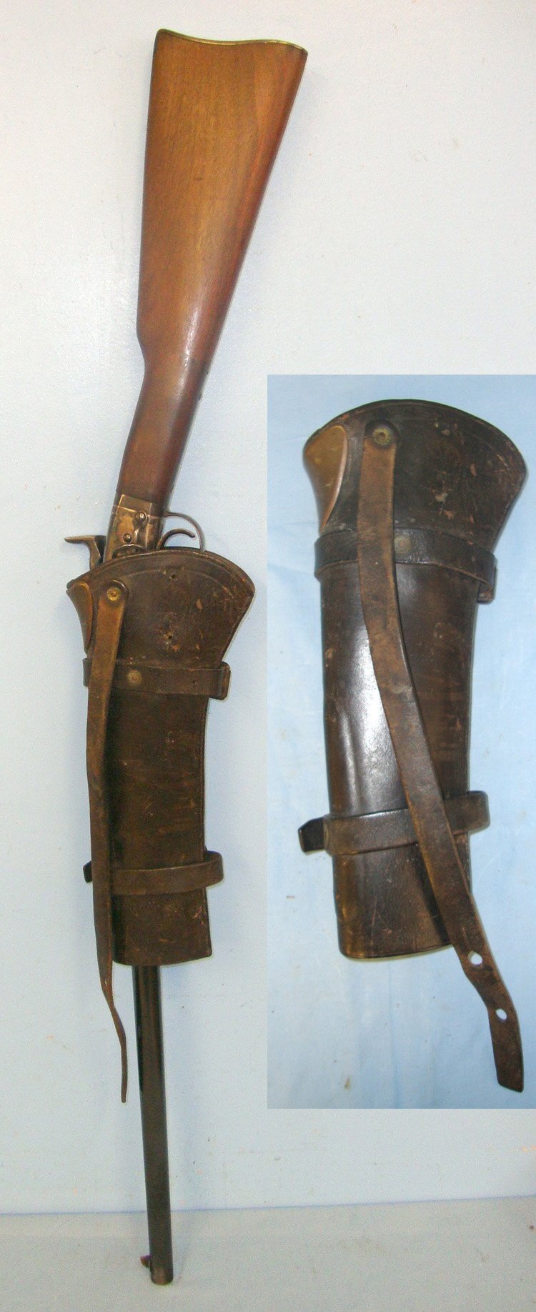  American Civil War Era C1862-1865 U.S. Army Rock Island Arsenal Leather Saddle \'Bucket\' / Boot Holster For 45-70 Calibre Cavalry Carbines Regiment Marked ‘T.C.’ ( Tennessee Cavalry Regiment). Sn 21685  Care & Storage