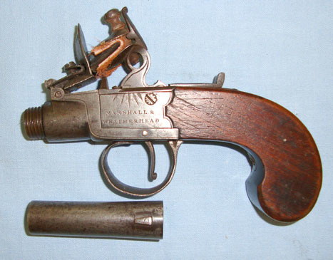 Marshall & Weatherhead 54 Bore Flintlock Pocket Pistol With Screw Off Barrel .54 Cal Muzzleloader Muzzleloader