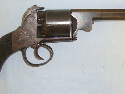 Benjamin 54 Bore Five Shot Double Action Percussion Revolver With Spurless Hammer Captive Loading Rod & Octagonal Barrel. .54 Cal Muzzleloader Revolver