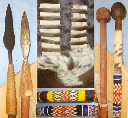 Early 20th Century Hand Crafted Tribal Tourist Piece Zulu Warrior’s Ingubha (Cow Hide) Umbumbuluzo Small War Shield With Removable Staff, Assegai Stabbing Spear & Knobkerry War Club Also Additional Assegai & Knobkerrie With Decorative Bead Work - 17840: Early 20th Century Hand Crafted Tribal Tourist Piece Zulu Warrior’s Ingubha (Cow Hide) Umbumbuluzo Small War Shield With Removable Staff, Assegai Stabbing Spear & Knobkerry War Club Also Additional Assegai & Knobkerrie With Decorative Bead Work - 17840: Other Accessory