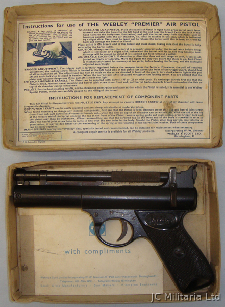 Webley & Scott Boxed, Webley Premier \'E\' Series .22 Calibre Air Pistol. AI 619. .22