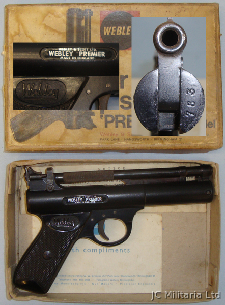  Webley & Scott Boxed, Webley Premier \'E\' Series .22 Calibre Air Pistol. AI 619. .22