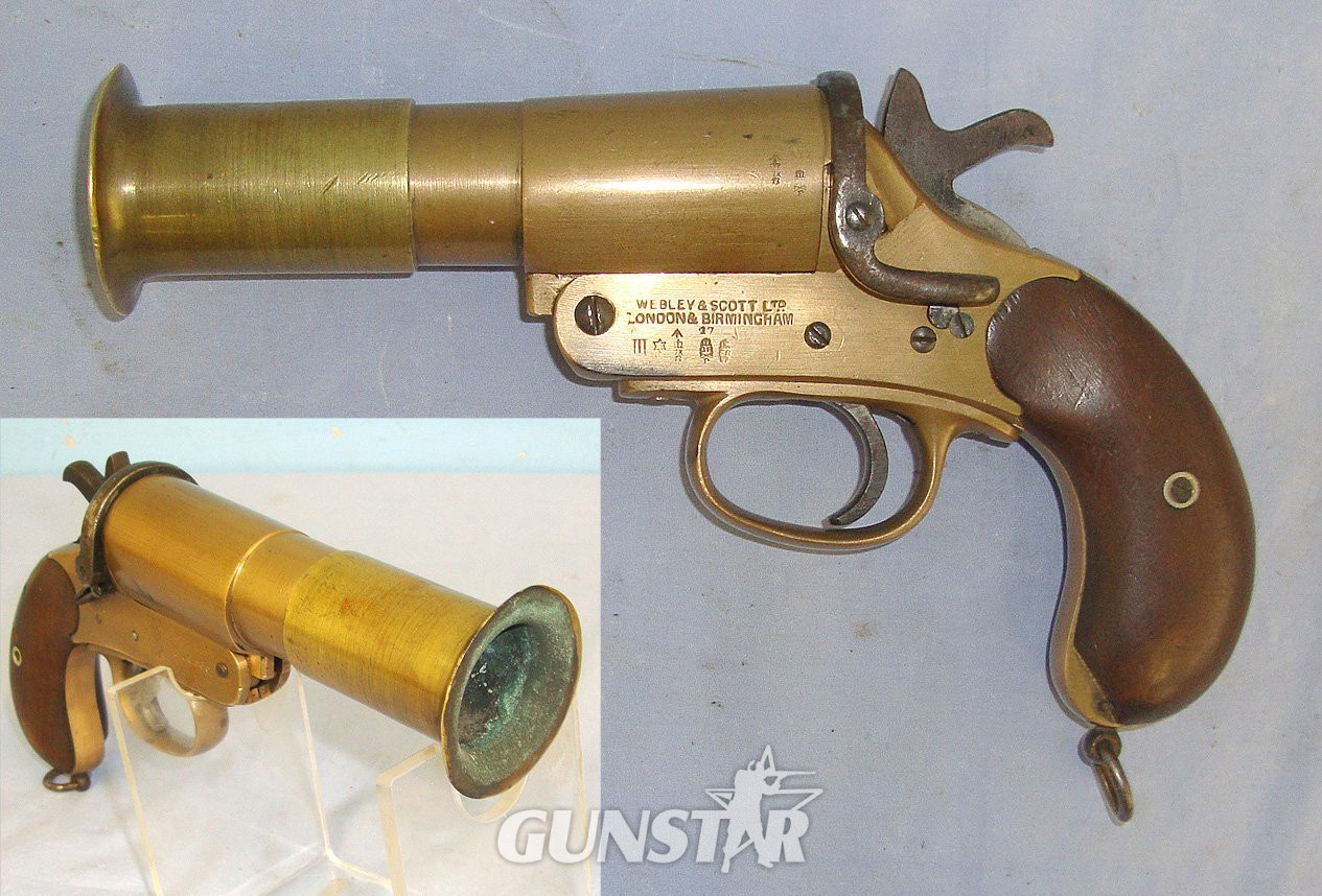WW1 British WD 1917 Webley & Scott MK III* Brass Trench/ Signal Flare Pistol With Flared Muzzle**COCKS & DRY FIRES**UK ONLY 2026 DEACTIVATION**Sn 23186 flare pistol None Single Shot in 