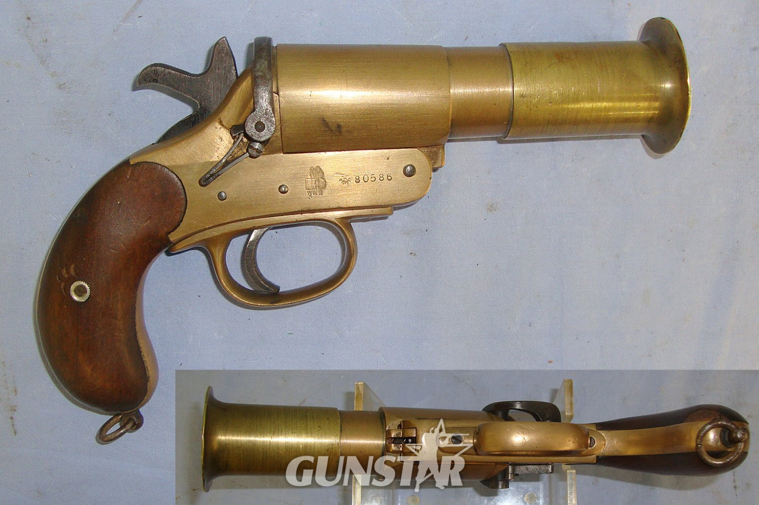  WW1 British WD 1917 Webley & Scott MK III* Brass Trench/ Signal Flare Pistol With Flared Muzzle**COCKS & DRY FIRES**UK ONLY 2026 DEACTIVATION**Sn 23186 flare pistol None Single Shot
