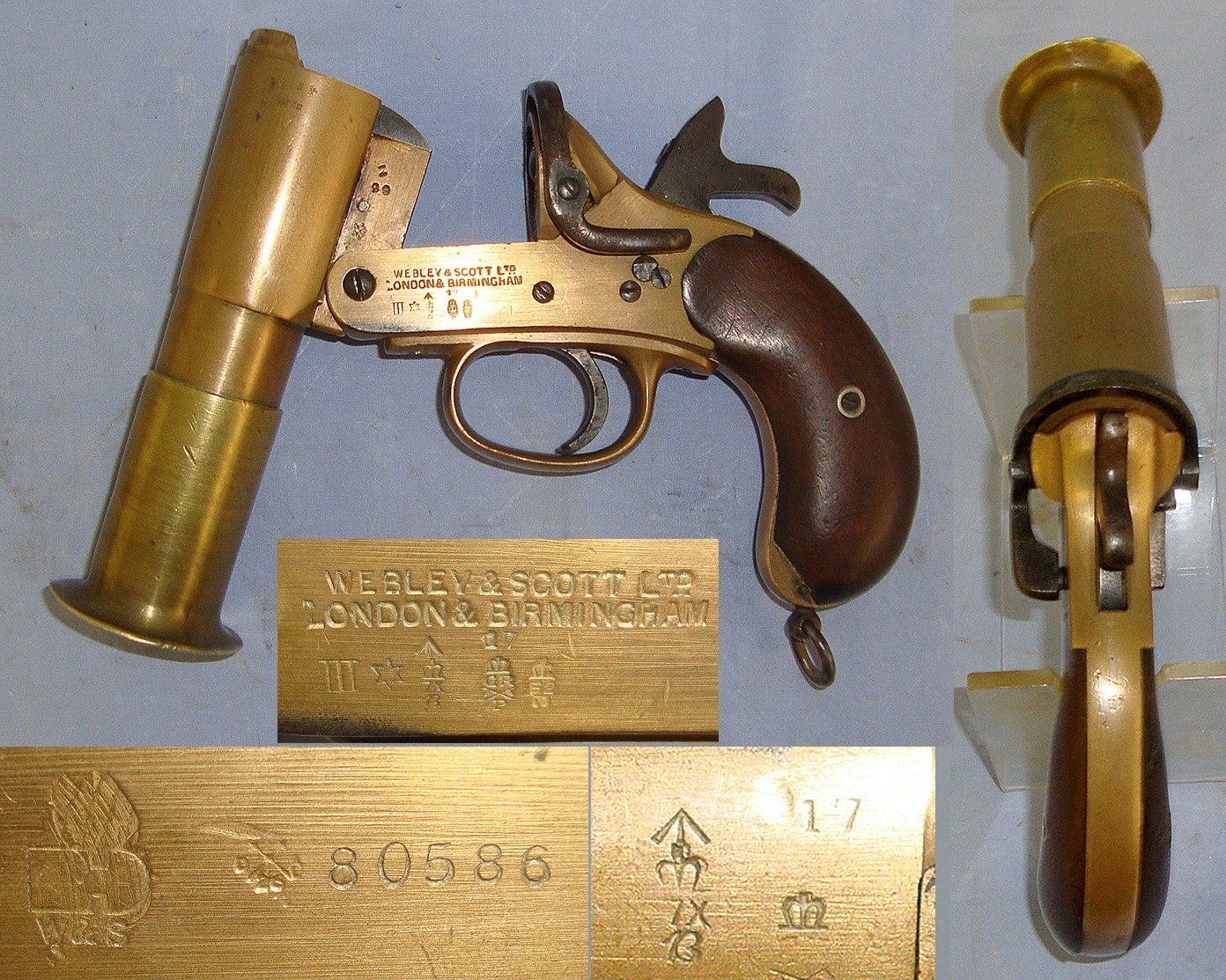 WW1 British WD 1917 Webley & Scott MK III* Brass Trench/ Signal Flare Pistol With Flared Muzzle**COCKS & DRY FIRES**UK ONLY 2026 DEACTIVATION**Sn 23186 flare pistol None Single Shot