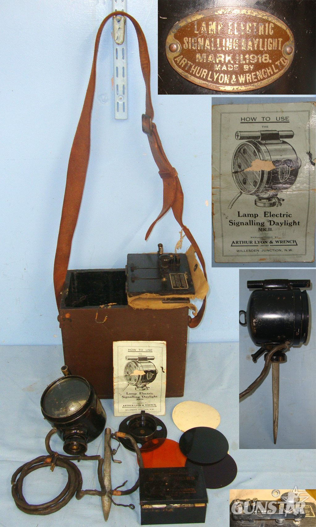 RARE**WW1 1918 Wood Transit Cased 1918 British Military Lamp Electric Signaling, Daylight Mark 1 Morse Code Set By Arthur Lyon & Wrench Ltd With Accessories & Original Illustrated Instruction Pamphlet. Sn 22553:18  Antique & Militaria in 
