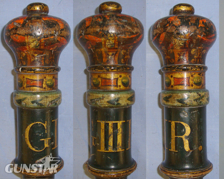 Large British George III Baluster Tipstaff / Truncheon With Turned Hand Painted Crown Top & Crown GR III Royal Cypher  Antique & Militaria