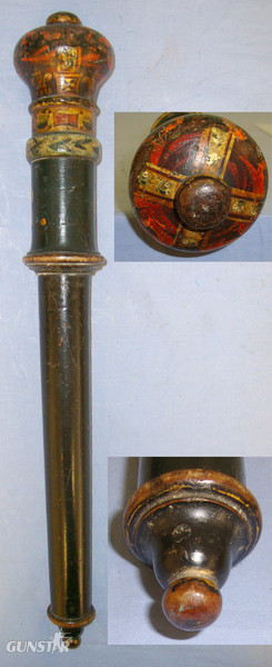  Large British George III Baluster Tipstaff / Truncheon With Turned Hand Painted Crown Top & Crown GR III Royal Cypher  Antique & Militaria