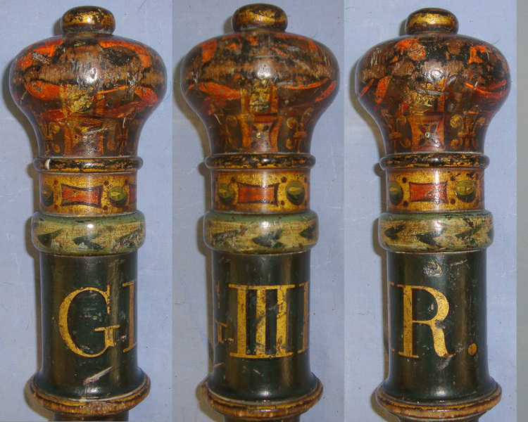 Large British George III Baluster Tipstaff / Truncheon With Turned Hand Painted Crown Top & Crown GR III Royal Cypher  Antique & Militaria