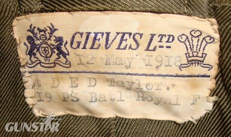  Gieves Ltd. 1918 British Officer's Uniform Khaki Jacket By Gieves Ltd To 2nd Lie 1918 British Officer's Uniform Khaki Jacket By Gieves Ltd To 2nd Lieutenant D.E. Clothing