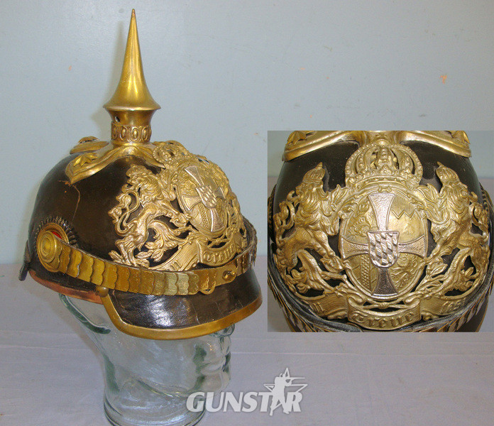 WW1 Imperial German Bavarian Reserve Infantry Officer’s Fibre Pickelhaube Helmet With Brass Fittings, National & State Cockades, Large Helmet Plate & Removable Spike Top. Sn 20643:1  Clothing in 