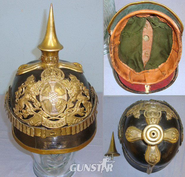  WW1 Imperial German Bavarian Reserve Infantry Officer’s Fibre Pickelhaube Helmet With Brass Fittings, National & State Cockades, Large Helmet Plate & Removable Spike Top. Sn 20643:1  Clothing