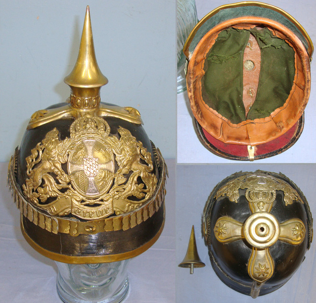  WW1 Imperial German Bavarian Reserve Infantry Officer’s Fibre Pickelhaube Helmet With Brass Fittings, National & State Cockades, Large Helmet Plate & Removable Spike Top. Sn 20643:1  Clothing