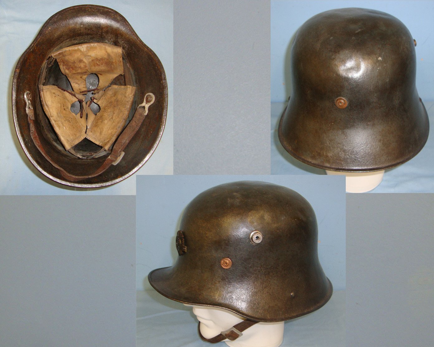  SCARCE** Irish Free State Army \'Coal Scuttle\' Model 1927 Combat Helmet By Vickers Ltd Number 495 Of Only 10,021 With Original Modified Officer’s Badge, Liner & Chin Strap. HE 850  Antique & Militaria