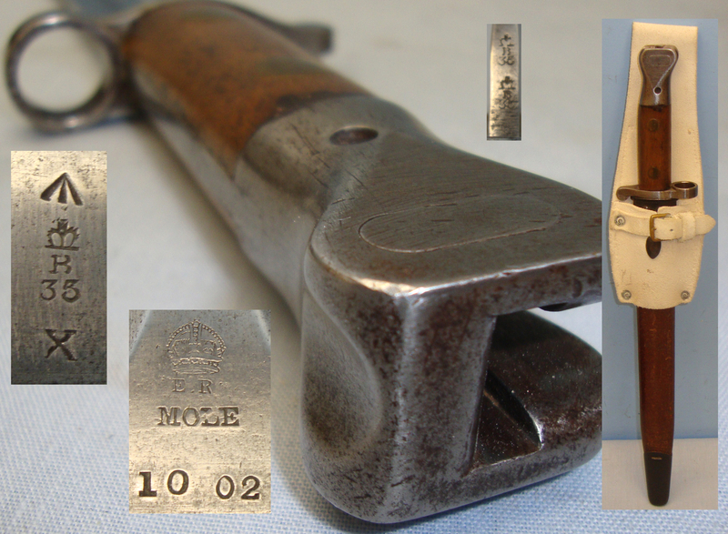 British 1888 Pattern Mark II, 2nd pattern, Lee Metford Bayonet Scabbard and Buff Leather Frog. BAYO 755. Bayonet