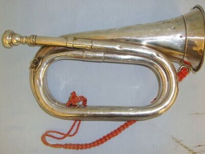 Early WW2 1940 Silver Plated Brass Regimental Bugle Engraved to the 7th Battalion Manchester Regiment By Boosey & Hawkes London, Presented To The Battalion By Noel M Timson With Lanyard. Sn 16081. Early WW2 1940 Silver Plated Brass Regimental Bugle Engraved to the 7th Battalion Manchester Regiment By Boosey & Hawkes London, Presented To The Battalion By Noel M Timson With Lanyard. Sn 16081. Other Accessory