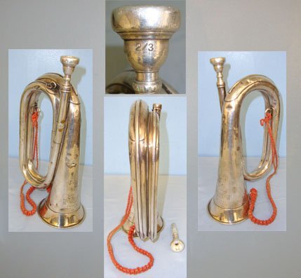  Early WW2 1940 Silver Plated Brass Regimental Bugle Engraved to the 7th Battalion Manchester Regiment By Boosey & Hawkes London, Presented To The Battalion By Noel M Timson With Lanyard. Sn 16081. Early WW2 1940 Silver Plated Brass Regimental Bugle Engraved to the 7th Battalion Manchester Regiment By Boosey & Hawkes London, Presented To The Battalion By Noel M Timson With Lanyard. Sn 16081. Other Accessory