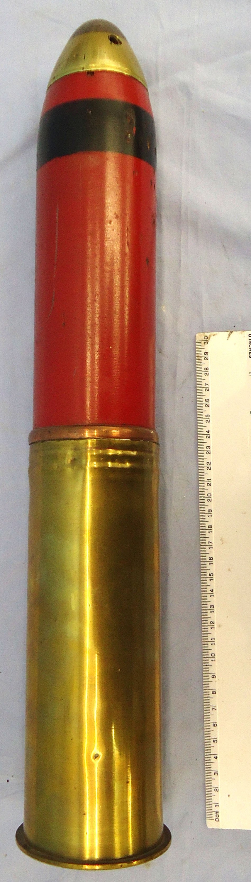 INERT DEACTIVATED. Unfired, German WW1, 1915 Dated, 77mm (77x229R) K.Gr 15 High Explosive Round. O 2425 INERT DEACTIVATED. Unfired, German WW1, 1915 Dated, 77mm (77x229R) K.Gr 15 High Explosive Round. O 2425 Various Other Ammunition - {CATEGORY} in 