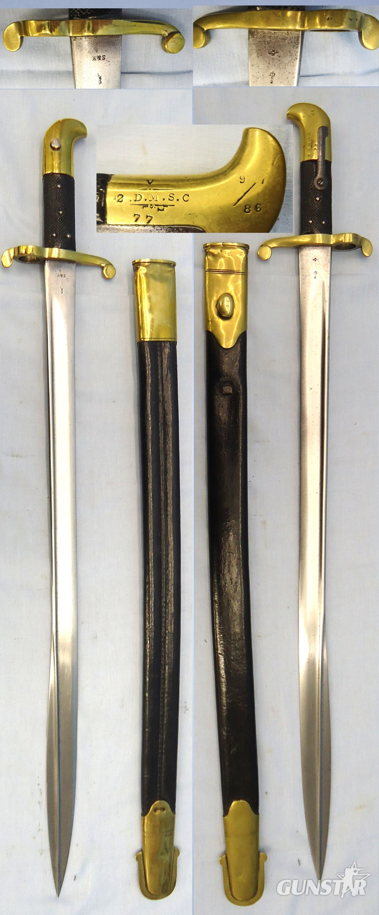 S&K (Schnitzler & Kirschbaum), British Army Sappers, Miners & Engineers Pattern 1855, Post 185,8 Lancaster Rifle Pipeback Sword Bayonet By S&K (Schnitzler & Kirschbaum) & Scabbard. Sn - 23236 Bayonet in 