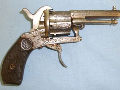 Lepage (Liège) Pinfire 7mm Obsolete Calibre 6 Shot Double Action Revolver With Ornate Tooled De 7mm Revolver